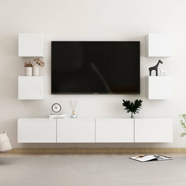 The Living Store Televisiekast - Hoogglans wit - 100 x 30 x 30 cm - Meerdere vakken voor opbergen - Eenvoudig te