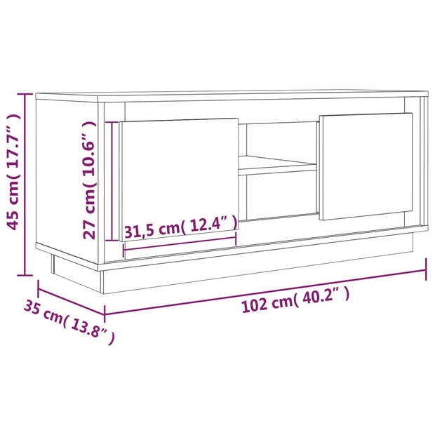 The Living Store Tv-meubel - zwart - 102 x 35 x 45 cm - trendy en praktisch