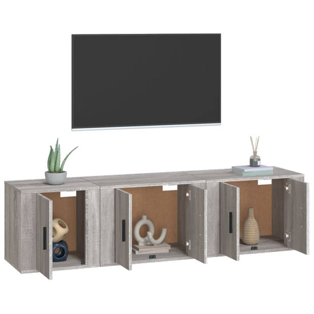 The Living Store Televisiekastenset - Klassiek - Tv-meubel - 57x34.5x40cm + 40x34.5x40cm - Kleur- Grijs Sonoma Eiken -