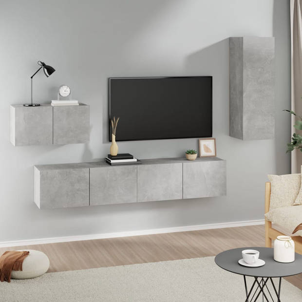 The Living Store Televisiemeubel Betongrijs - Klassiek Design - Ruime Opbergruimte - Wandgemonteerd - 80x30x30cm -