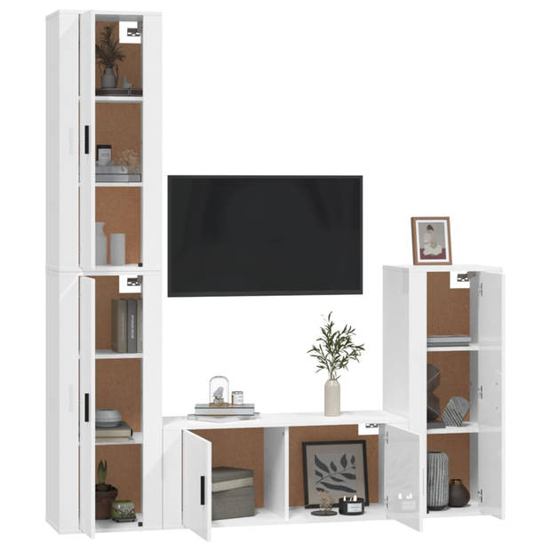 The Living Store Klassieke televisiekastenset - Tv-meubel - Hoogglans wit - 40 x 34.5 x 100 cm (B x D x H) - Bewerkt