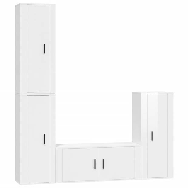 The Living Store Klassieke televisiekastenset - Tv-meubel - Hoogglans wit - 40 x 34.5 x 100 cm (B x D x H) - Bewerkt