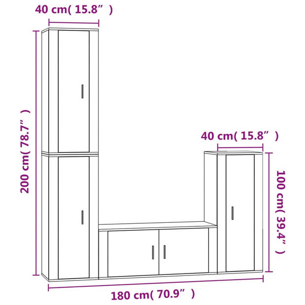 The Living Store Klassieke televisiekastenset - Tv-meubel - Hoogglans wit - 40 x 34.5 x 100 cm (B x D x H) - Bewerkt