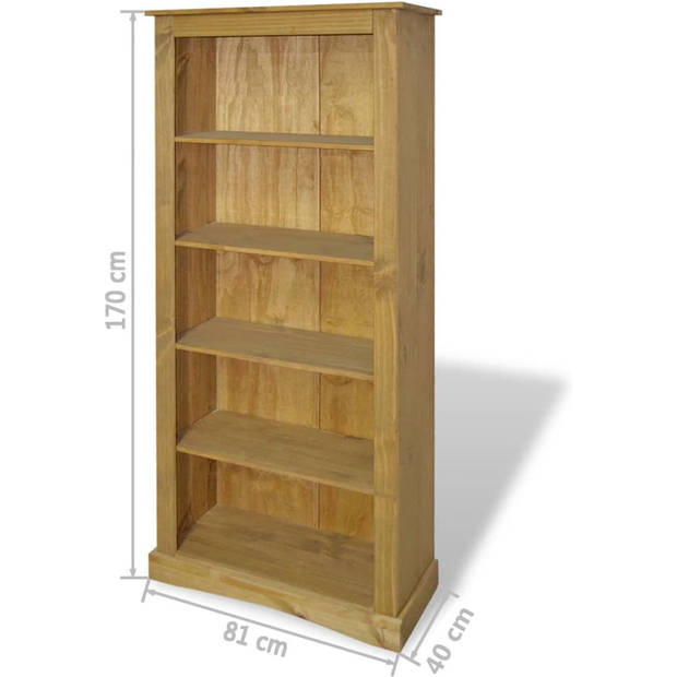 The Living Store Boekenkast Corona - Hoogwaardig grenenhout - 81 x 40 x 170 cm - Bruin - Met 5 schappen - Eenvoudig te