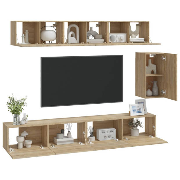 The Living Store TV-meubelset - Klassiek Sonoma Eiken - Wandgemonteerd - 3x 60x30x30cm - 1x 30.5x30x60cm - 2x