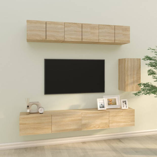 The Living Store TV-meubelset - Klassiek Sonoma Eiken - Wandgemonteerd - 3x 60x30x30cm - 1x 30.5x30x60cm - 2x