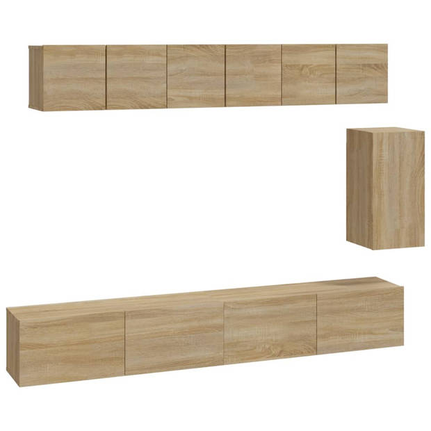 The Living Store TV-meubelset - Klassiek Sonoma Eiken - Wandgemonteerd - 3x 60x30x30cm - 1x 30.5x30x60cm - 2x