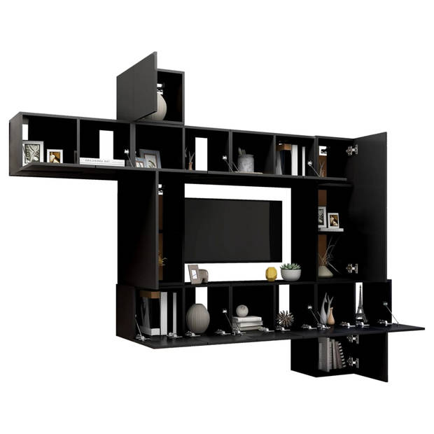 The Living Store Televisiemeubelset - Spaanplaat - Hangend - Zwart - 2x30.5x30x30cm - 6x60x30x30cm - 1x30.5x30x60cm -