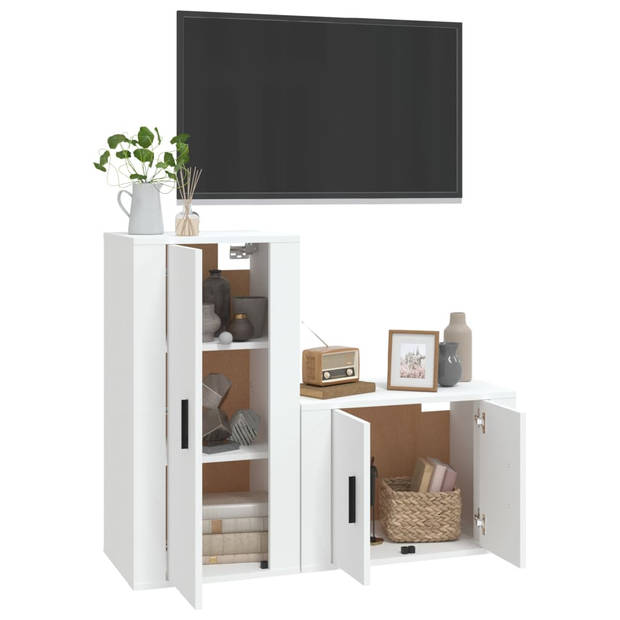 The Living Store Televisiekastenset - Klassiek design - Stevig bewerkt hout - Voldoende opbergruimte - Wandgemonteerd -