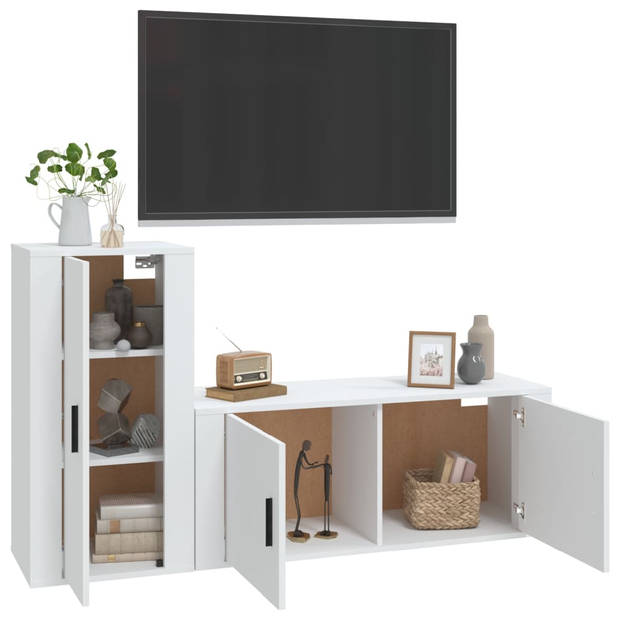 The Living Store TV-meubelset - Klassiek design - Stevig bewerkt hout - Voldoende opbergruimte - Wandgemonteerd - Wit -