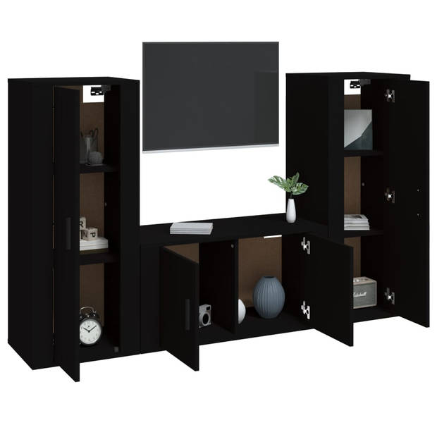 The Living Store TV-meubel set - Klassiek design - Wandgemonteerd - Voldoende opbergruimte - Zwart - Bewerkt hout -