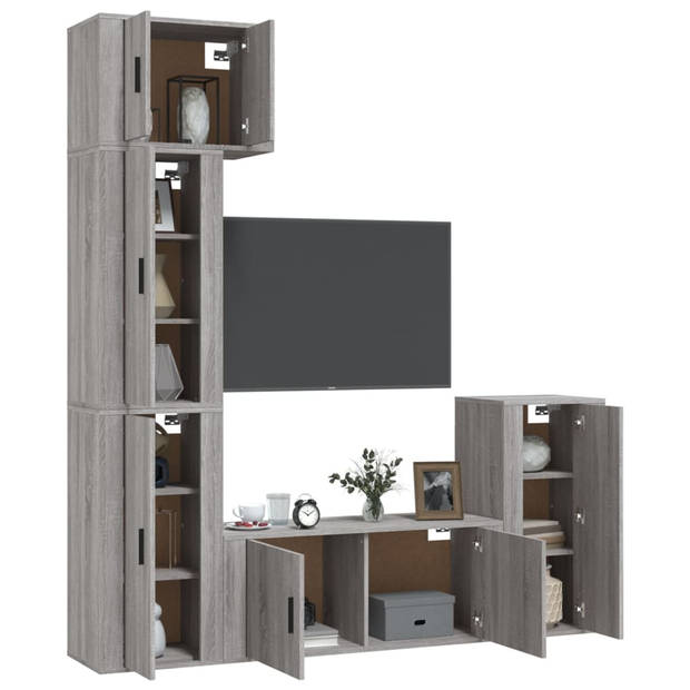 The Living Store TV-meubelset Classic - Grijs Sonoma Eiken - 1x 57x34.5x40cm + 3x 40x34.5x80cm + 1x 100x34.5x40cm -