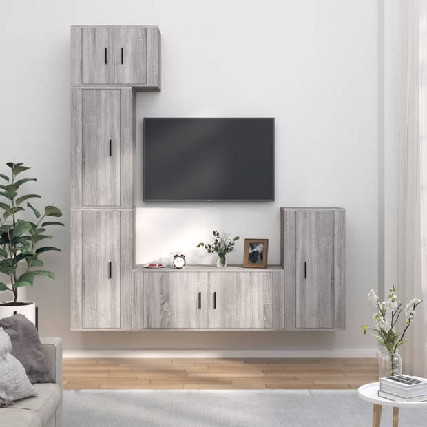 The Living Store TV-meubelset Classic - Grijs Sonoma Eiken - 1x 57x34.5x40cm + 3x 40x34.5x80cm + 1x 100x34.5x40cm -