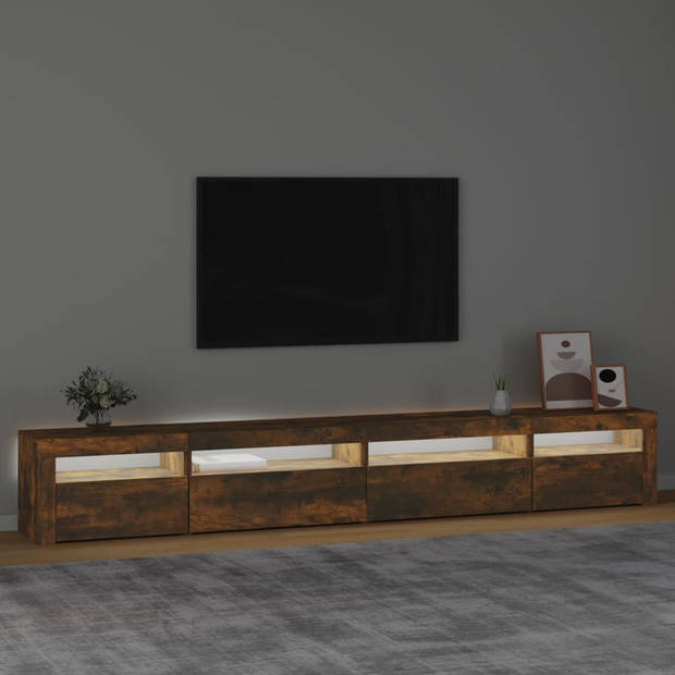 The Living Store TV-meubel - LED-verlichting - Materiaal- bewerkt hout - Afmetingen- 270 x 35 x 40 cm - Kleur- gerookt