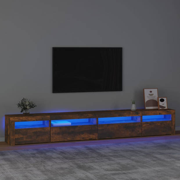 The Living Store TV-meubel - LED-verlichting - Materiaal- bewerkt hout - Afmetingen- 270 x 35 x 40 cm - Kleur- gerookt