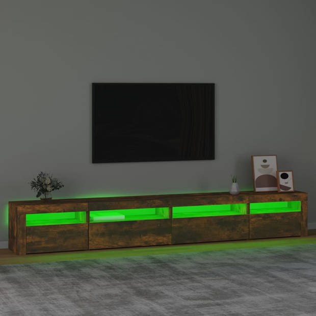 The Living Store TV-meubel - LED-verlichting - Materiaal- bewerkt hout - Afmetingen- 270 x 35 x 40 cm - Kleur- gerookt