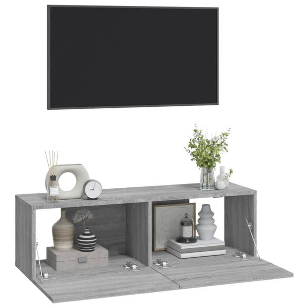 The Living Store Wandgemonteerd Tv-meubel - Klassiek - Tv-meubel - 100 x 30 x 30 cm - Kleur- grijs sonoma eiken -