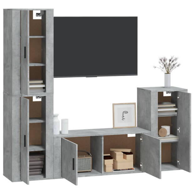 The Living Store TV-meubelset - Klassiek design - Betongrijs - 1x 100x34.5x40cm - 3x 40x34.5x80cm - Hoge kwaliteit