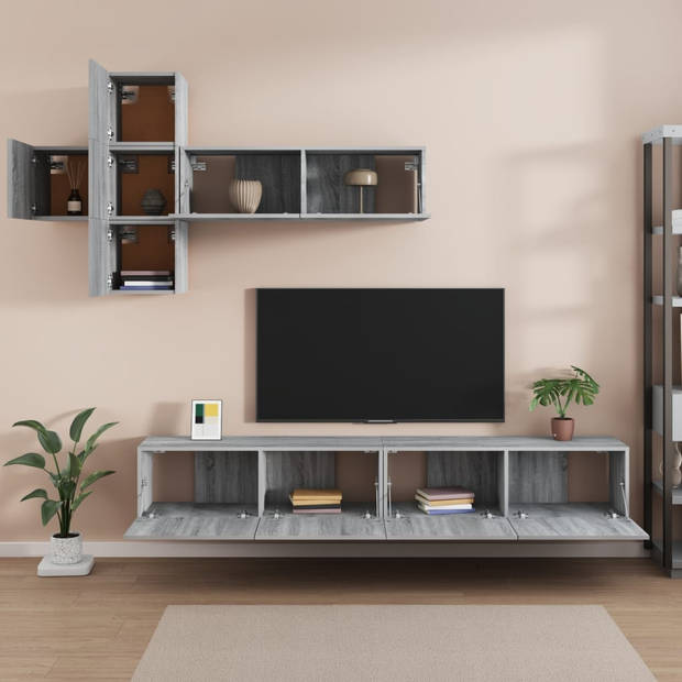 The Living Store Televisiemeubelset - Grijs Sonoma Eiken - Wandgemonteerde TV-Kasten - 4x 30.5 x 30 x 30 cm + 3x 100 x