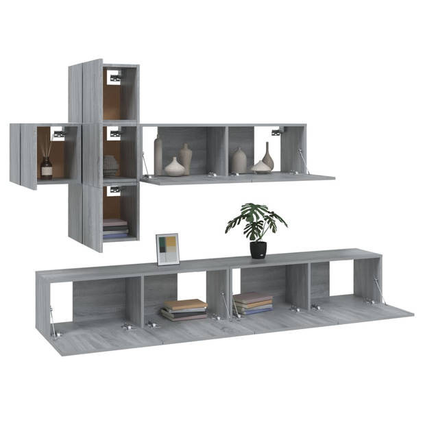 The Living Store Televisiemeubelset - Grijs Sonoma Eiken - Wandgemonteerde TV-Kasten - 4x 30.5 x 30 x 30 cm + 3x 100 x