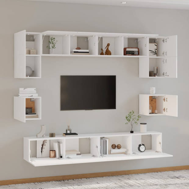 The Living Store Televisiemeubelset - Klassiek design - Wandgemonteerd - Voldoende opbergruimte - Wit - Materiaal-