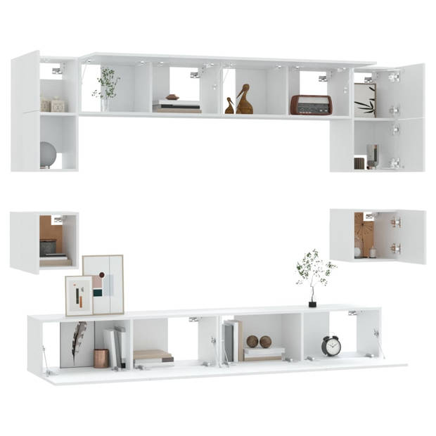 The Living Store Televisiemeubelset - Klassiek design - Wandgemonteerd - Voldoende opbergruimte - Wit - Materiaal-