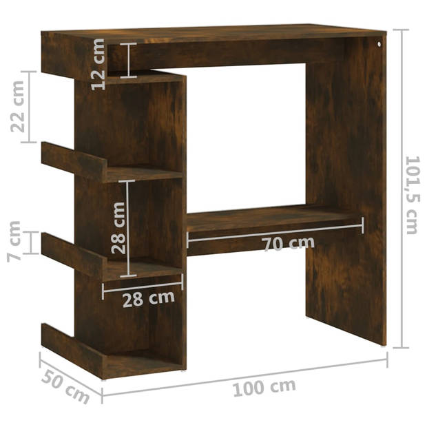 vidaXL Bartafel met opbergrek 100x50x101,5 cm hout gerookt eiken