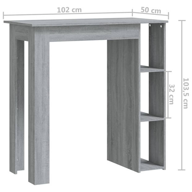 vidaXL Bartafel met schap 102x50x103,5 cm bewerkt hout grijs sonoma