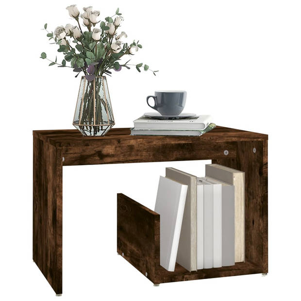 The Living Store Woonkamertafel Gerookt Eiken - 59x36x38 cm - Praktisch en Trendy