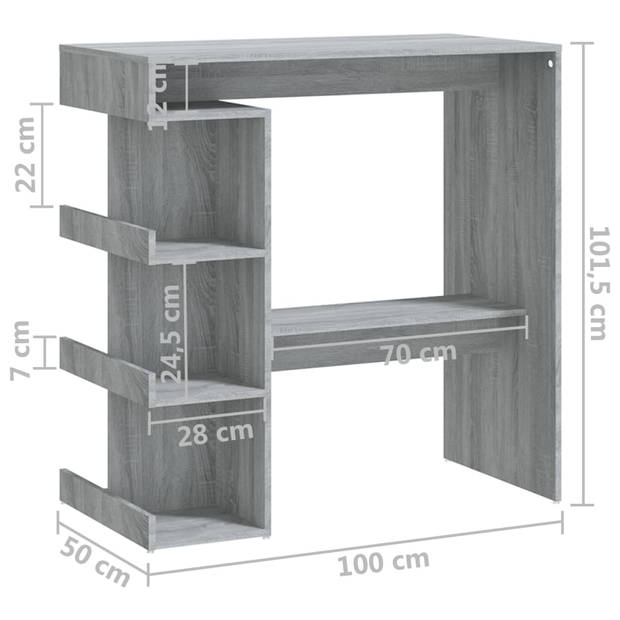 The Living Store Bartafel - Grijs Sonoma Eiken - 100 x 50 x 101.5 cm - Duurzaam en Stabiel