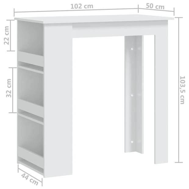 The Living Store Bartafel - Moderne witte bartafel - 102 x 50 x 103.5 cm - Met 3 opbergvakken - Duurzaam en stabiel