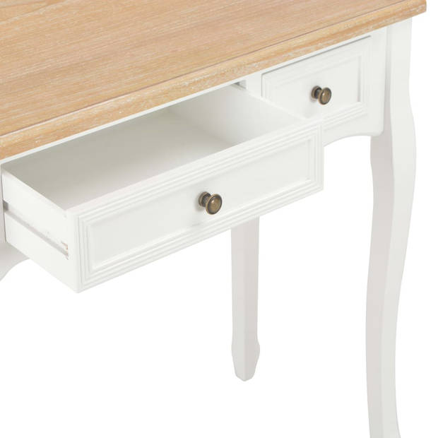 The Living Store Tafel - Wit en Bruin - MDF en Grenenhout - 100 x 35 x 78 cm - Met 3 Lades