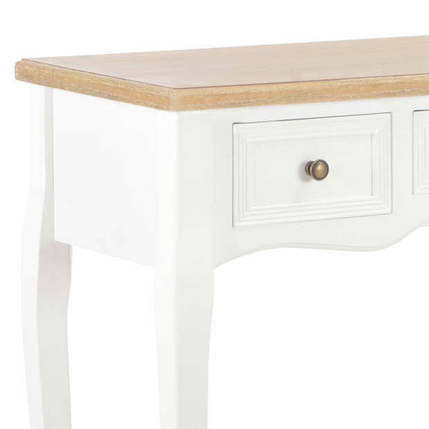 The Living Store Tafel - Wit en Bruin - MDF en Grenenhout - 100 x 35 x 78 cm - Met 3 Lades