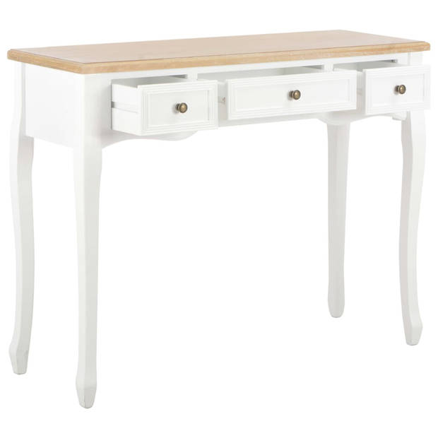 The Living Store Tafel - Wit en Bruin - MDF en Grenenhout - 100 x 35 x 78 cm - Met 3 Lades