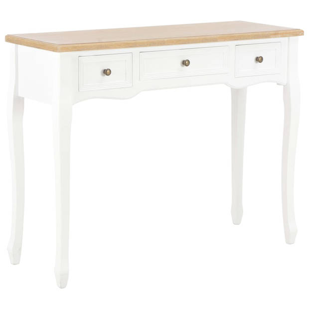 The Living Store Tafel - Wit en Bruin - MDF en Grenenhout - 100 x 35 x 78 cm - Met 3 Lades