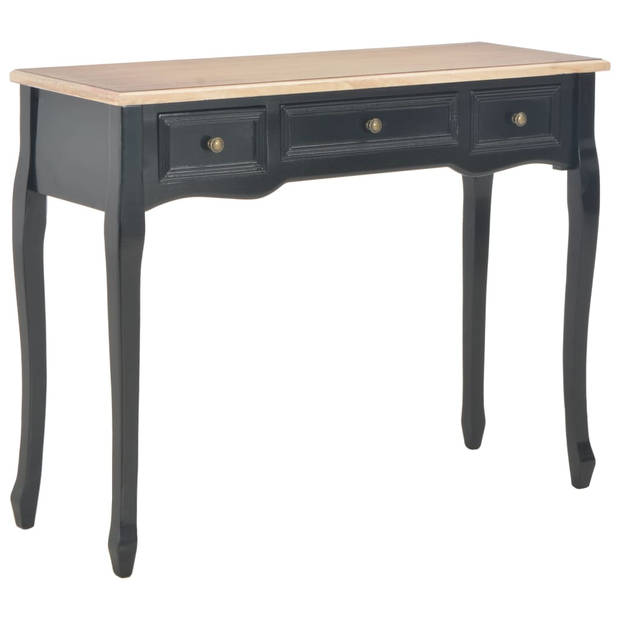 The Living Store Tafel - Zwart/Bruin - MDF/Grenenhout - 100x35x78 cm - 3 Laden