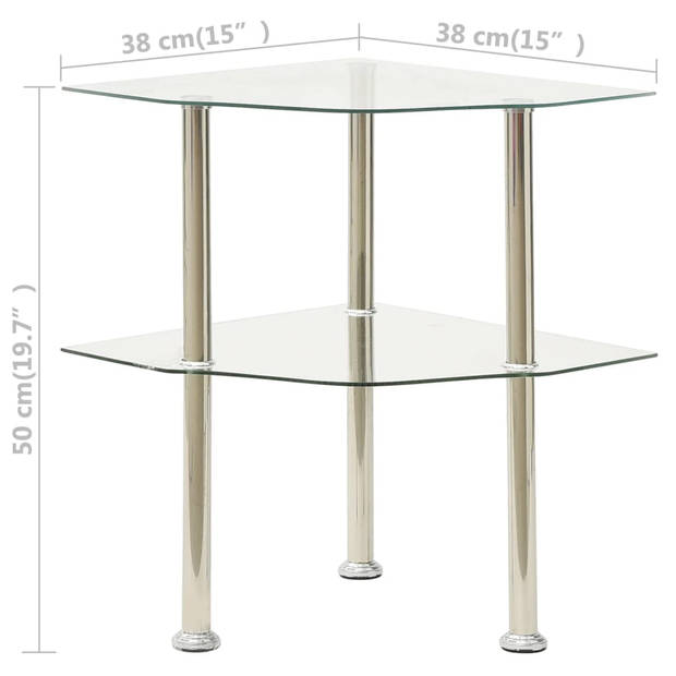 vidaXL Bijzettafel 2-laags 38x38x50 cm gehard glas transparant