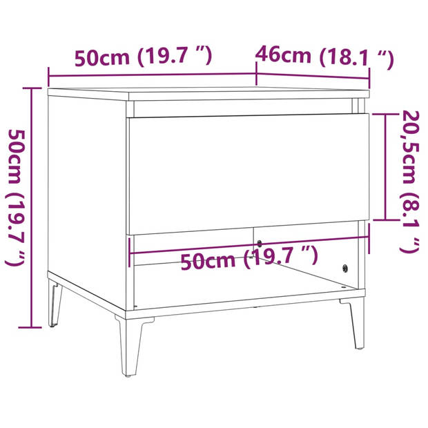 vidaXL Bijzettafel 50x46x50 cm bewerkt hout bruin eikenkleur