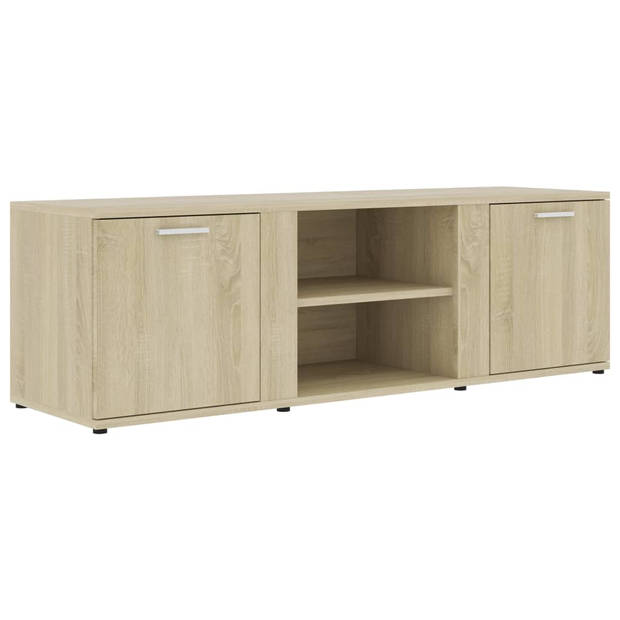 The Living Store TV-meubel Hout - 120x34x37 cm - Klassiek design - Sonoma Eiken - 2 deuren en 2 open vakken - Montage