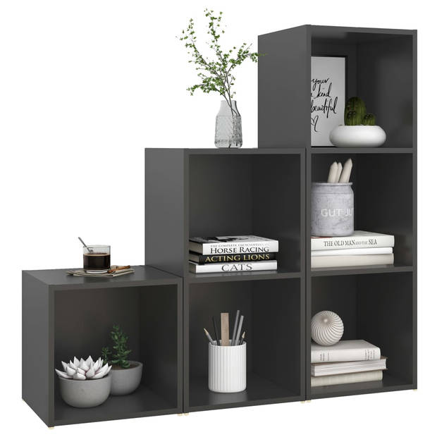 The Living Store Televisiemeubelset Classic - TV-meubels - grijs - 37 x 35 x 37 cm / 72 x 35 x 36.5 cm / 107 x 35 x 37