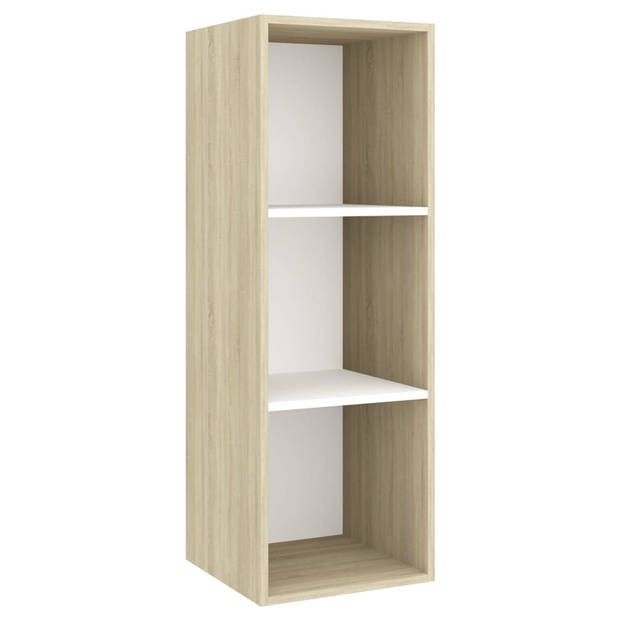 The Living Store TV-meubelset Stereo - 37 x 37 x 72 cm - 37 x 37 x 107 cm - Wit en sonoma eiken - Spaanplaat