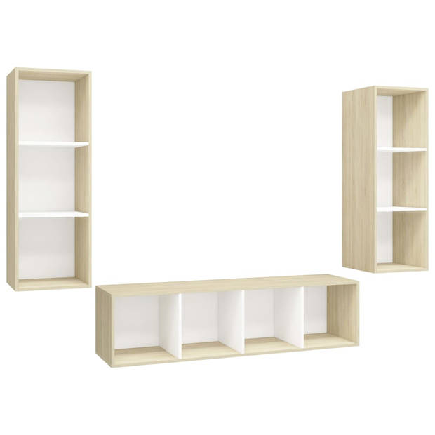 The Living Store Televisiewandmeubel - naam - Tv-meubelset - 37x37x107 cm - 37x37x142.5 cm - Kleur- wit - sonoma eiken