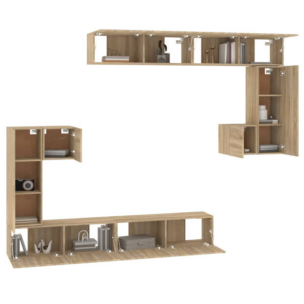 The Living Store TV meubel Sonoma eiken - Set van 2 (S) - 2 (M) en 4 (L) - Bewerkt hout - Afmetingen- 30.5 x 30 x 30