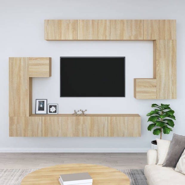 The Living Store TV meubel Sonoma eiken - Set van 2 (S) - 2 (M) en 4 (L) - Bewerkt hout - Afmetingen- 30.5 x 30 x 30