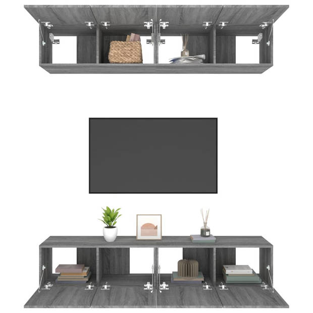 The Living Store TV-meubel - Wandgemonteerd - TV-meubelen - 80 x 30 x 30 cm - Ken- Stevig bewerkt hout - Kleur- Grijs