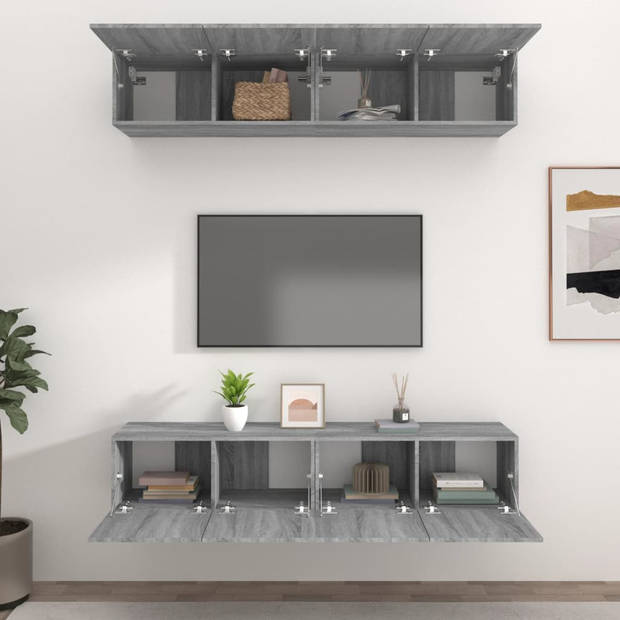 The Living Store TV-meubel - Wandgemonteerd - TV-meubelen - 80 x 30 x 30 cm - Ken- Stevig bewerkt hout - Kleur- Grijs