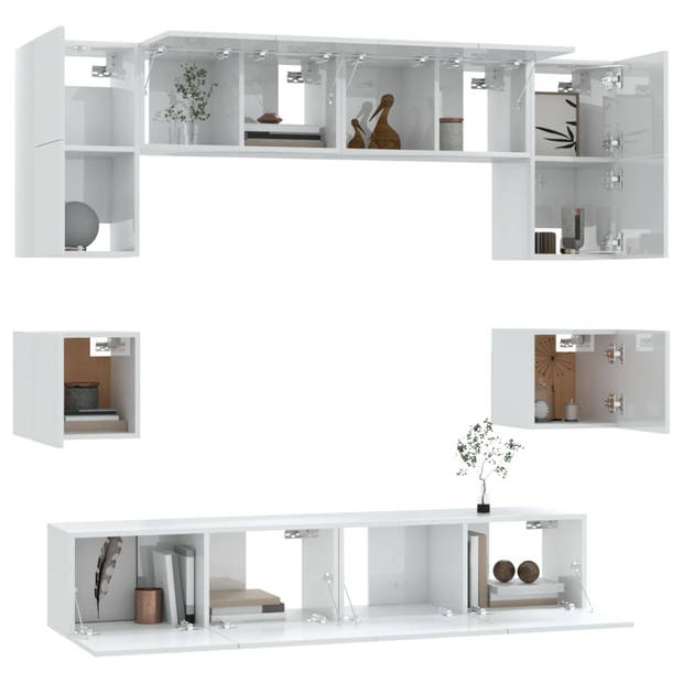 The Living Store TV Meubel Set - Klassiek - Wandgemonteerd - Hoogglans Wit - 4x 60x30x30cm - 2x 80x30x30cm - 2x