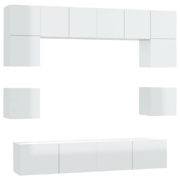 The Living Store TV Meubel Set - Klassiek - Wandgemonteerd - Hoogglans Wit - 4x 60x30x30cm - 2x 80x30x30cm - 2x