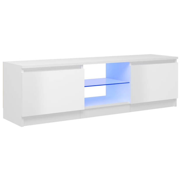 The Living Store TV-meubel - LED-verlichting - hoogglans wit - bewerkt hout - gehard glas - 120 x 30 x 35.5 cm - RGB