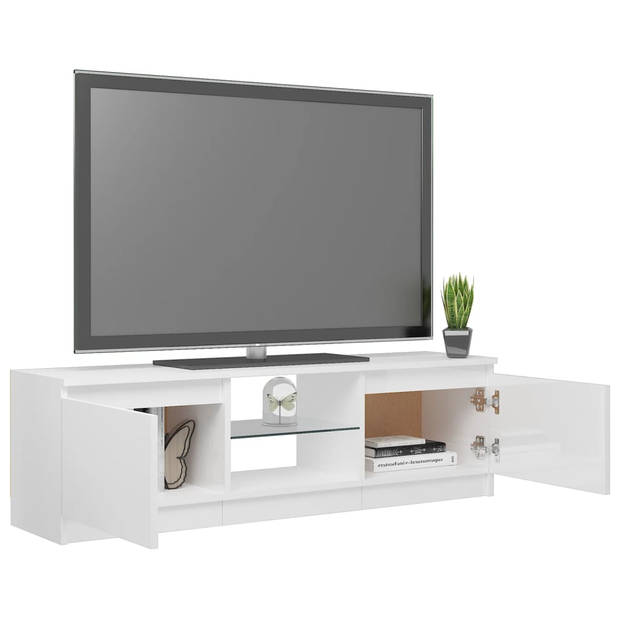 The Living Store TV-meubel - LED-verlichting - hoogglans wit - bewerkt hout - gehard glas - 120 x 30 x 35.5 cm - RGB